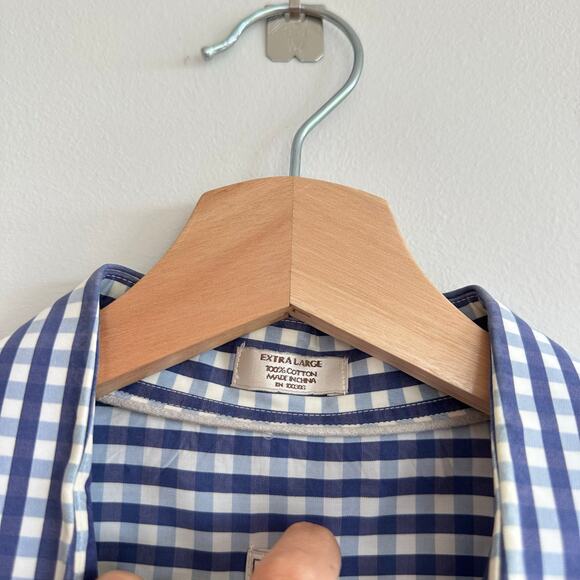Peter Millar Weekender Finish Gingham Long Sleeve Button Up Shirt Blue XL - Picture 5 of 7